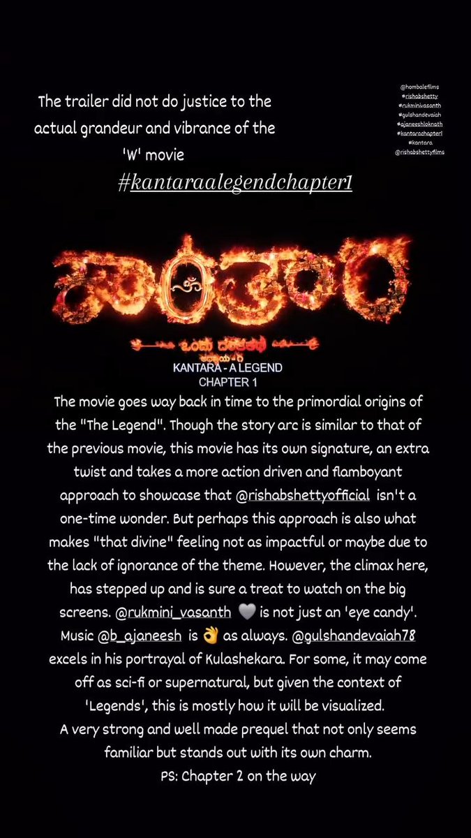 krishna_chirag's tweet photo. #KantaraChapter1 @shetty_rishab @hombalefilms @rukminitweets @AJANEESHB @gulshandevaiah #KantaraChapter1Review #kantara #Kannada #kfi #Sandalwood #RishabShetty #RukminiVasanth https://t.co/rhCOwwgDZD