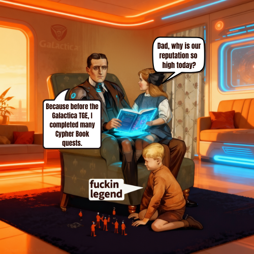 NinoSerraAW3's tweet image. “Dad, why is our reputation so high today?”
👉 “Because before the TGE, I completed many Cypher Book quests.”
👶 “fuckin legend”
The path to sovereignty isn’t luck.
It’s built quest by quest, soul by soul. 🌌

@GalacticaNet
#GalacticaTGE #GNETAscension