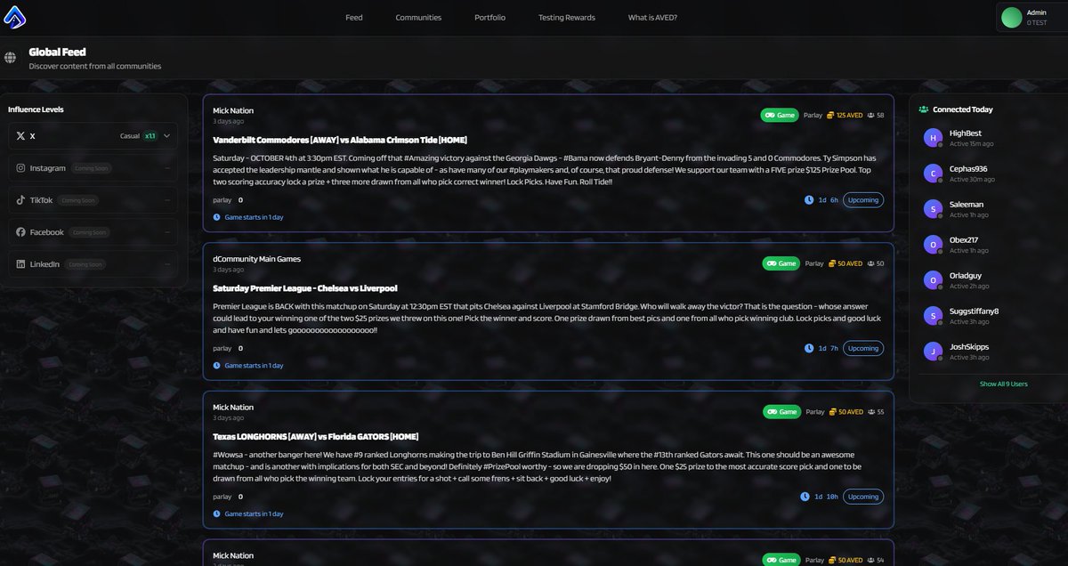 💸The Global Feed 💸
The Global Feed over on #AvenueD lets you see the current open #Games + #PrizePools from ALL communities in one place😀A quick peek here shows over $400 in 🏆over just this weekend 🥳 #GoodOdds 🫡 #Wowsa

Lock your Free Entries:  aved.ai/feed