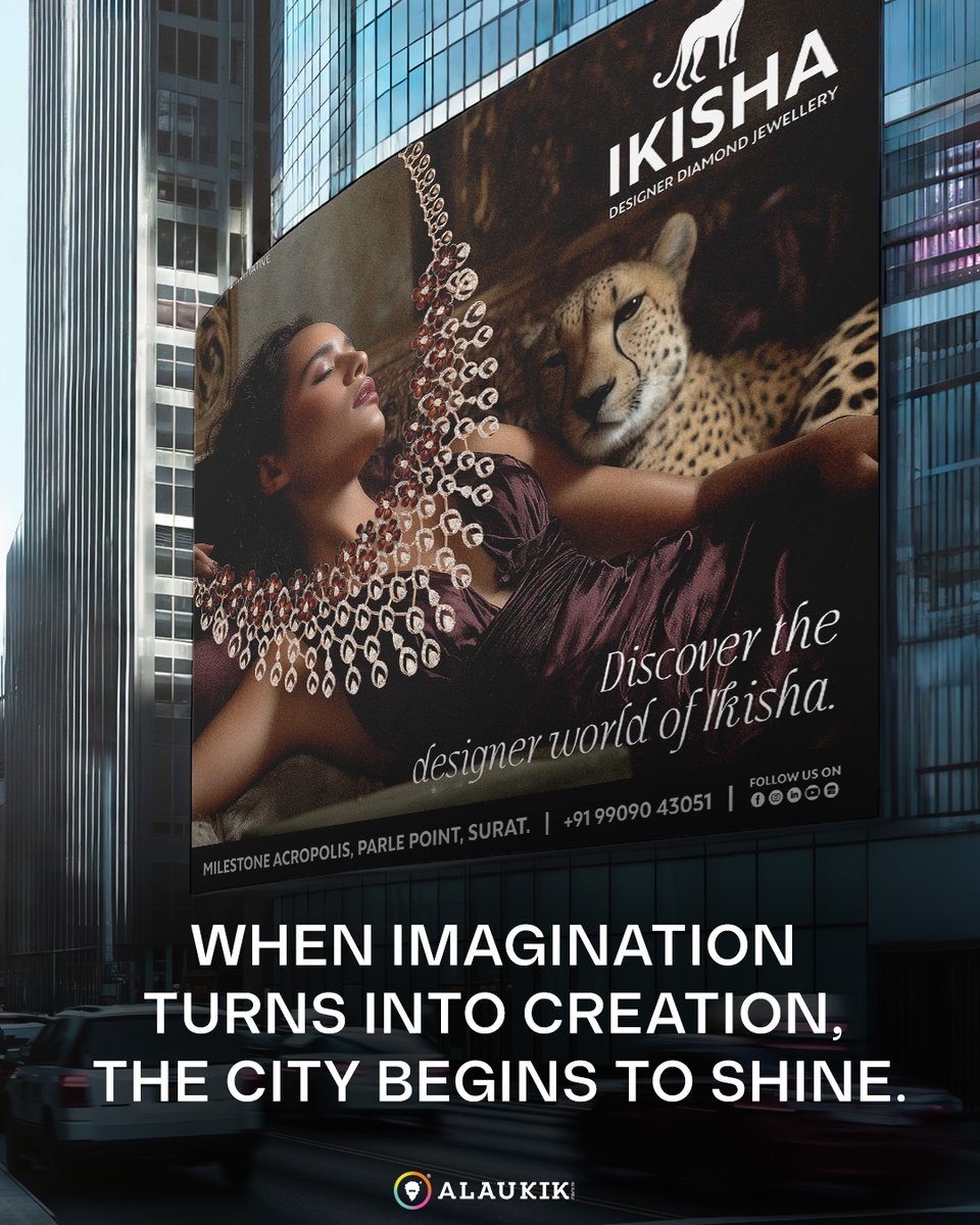 AlaukikGroup's tweet photo. Where elegance meets visibility.
✨ Ikisha Jewels’ @ikishajewels presence captured across the city through meticulously crafted hoardings by Alaukik Group. Every installation, a statement of luxury.

Elevate your brand with us — inquire now ✉️ contactus@alaukikgroup.com https://t.co/bsX3vzIfVn