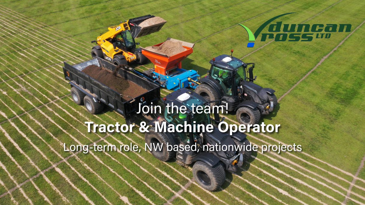 DuncanRossLtd's tweet photo. We’re hiring! 🚜
Tractor &amp; Machine Operator – Join our family-run team specialising in sports turf &amp; land drainage projects across the UK.

📞 01257 255321 | Apply: https://t.co/zGW4nCFWwZ

#SportsTurf #Hiring #MachineryJobs https://t.co/7wgYaZFVCz