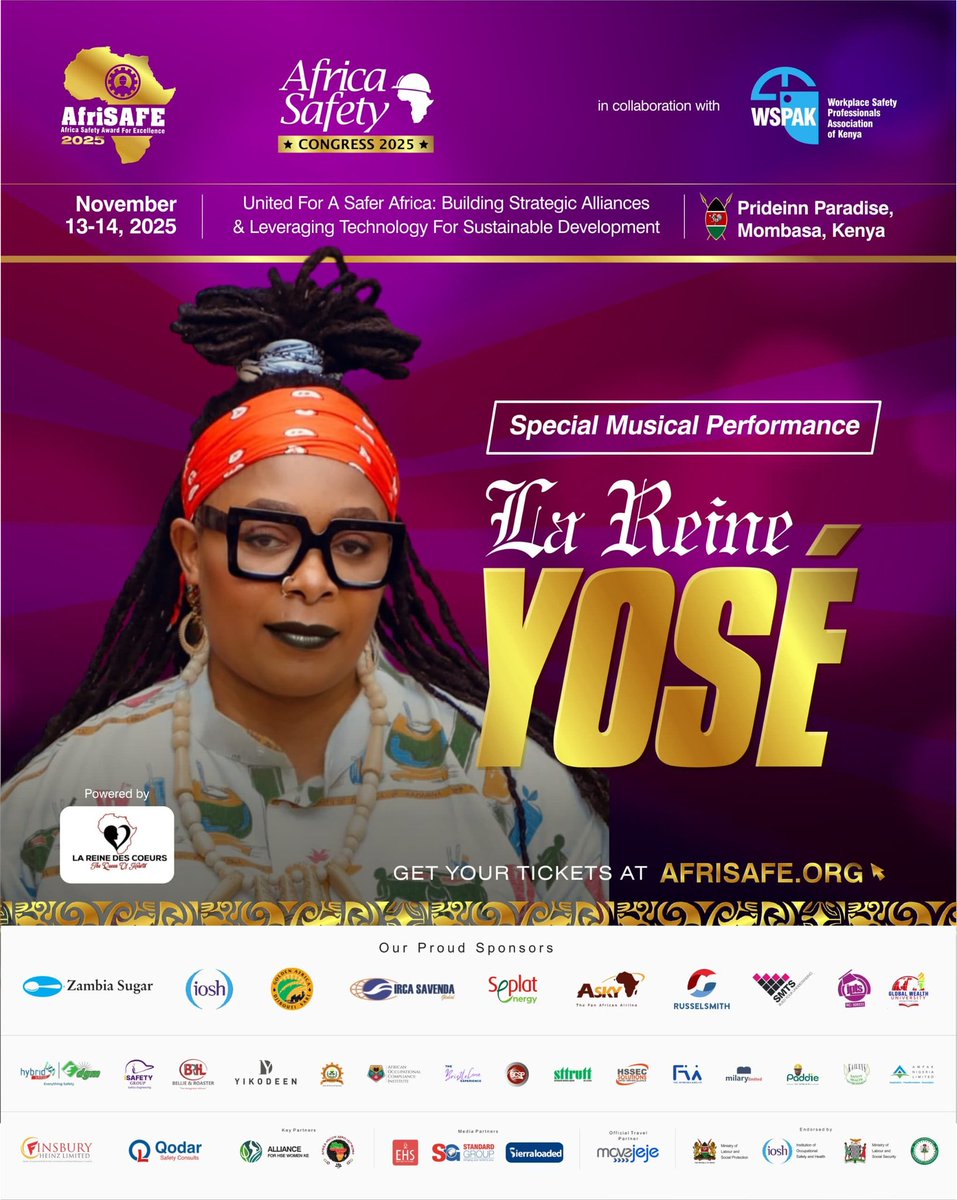 🥁 Get Ready to Groove! <a href="/lareineyose/">La Reine YOSE</a> to Ignite the AfriSAFE Stage with a Special Musical Performance! 🎶
​
​We are absolutely thrilled to announce a phenomenal addition to the Africa Safety Congress &amp; AfriSAFE Awards 2025 in Mombasa,  Kenya!

Prepare to be captivated by a special