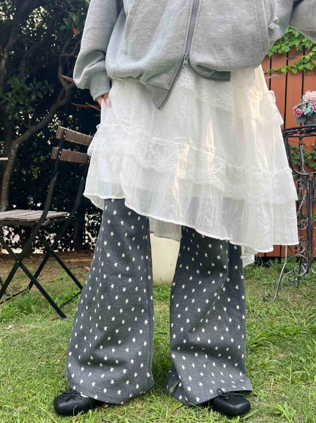 ま*も様 MASU STAR JACQUARD FLARE PANTS(BLAC ま*も様 MASU STAR JACQUARD FLARE PANTS(BLAC