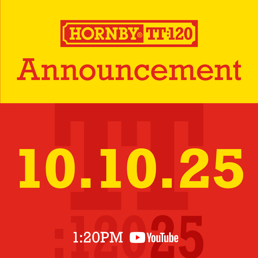 hornby's tweet photo. New TT:120 additions are coming next week!

Join us for a new Hornby TT:120 announcement at 1:20pm on 10th October. We hope you’re as excited as we are!

In the meantime, check out our latest arrivals here 👉 https://t.co/dY73g97qLw 

#Hornby #modelrailway #HornbyTT #TT120 https://t.co/fFTTifbiNl