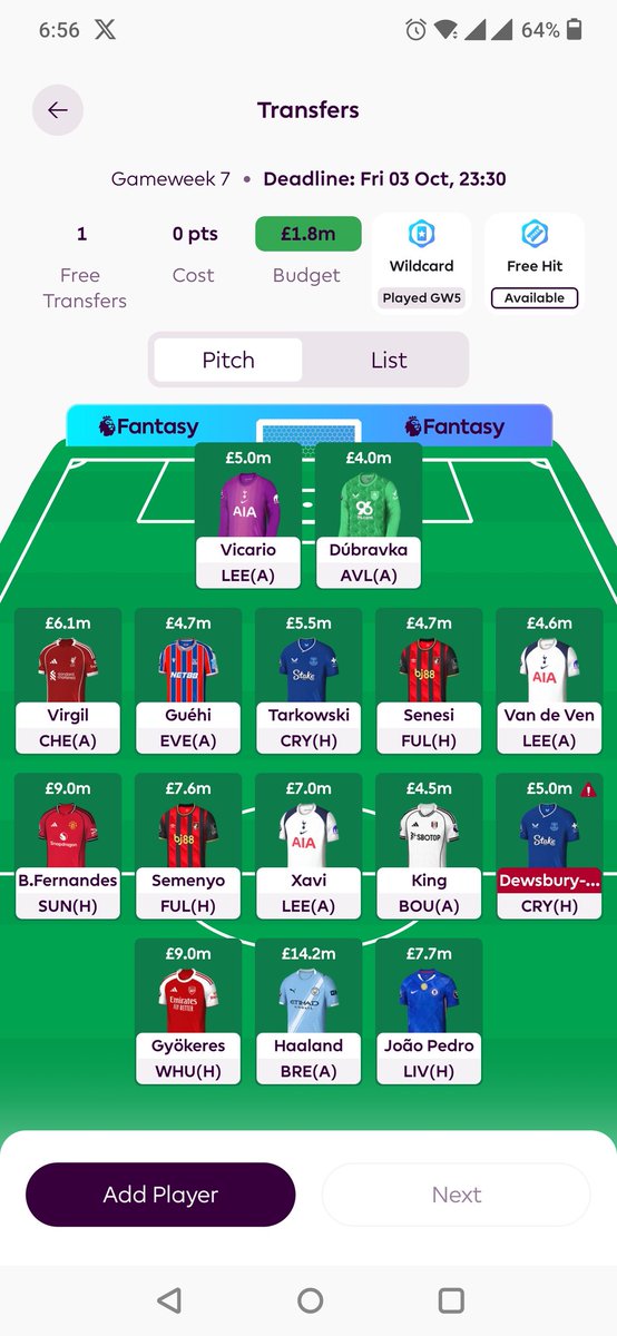 hasan_faisol's tweet photo. @FPL__Fran Whom to bench? 1 FT. https://t.co/CO1pnWr2GN