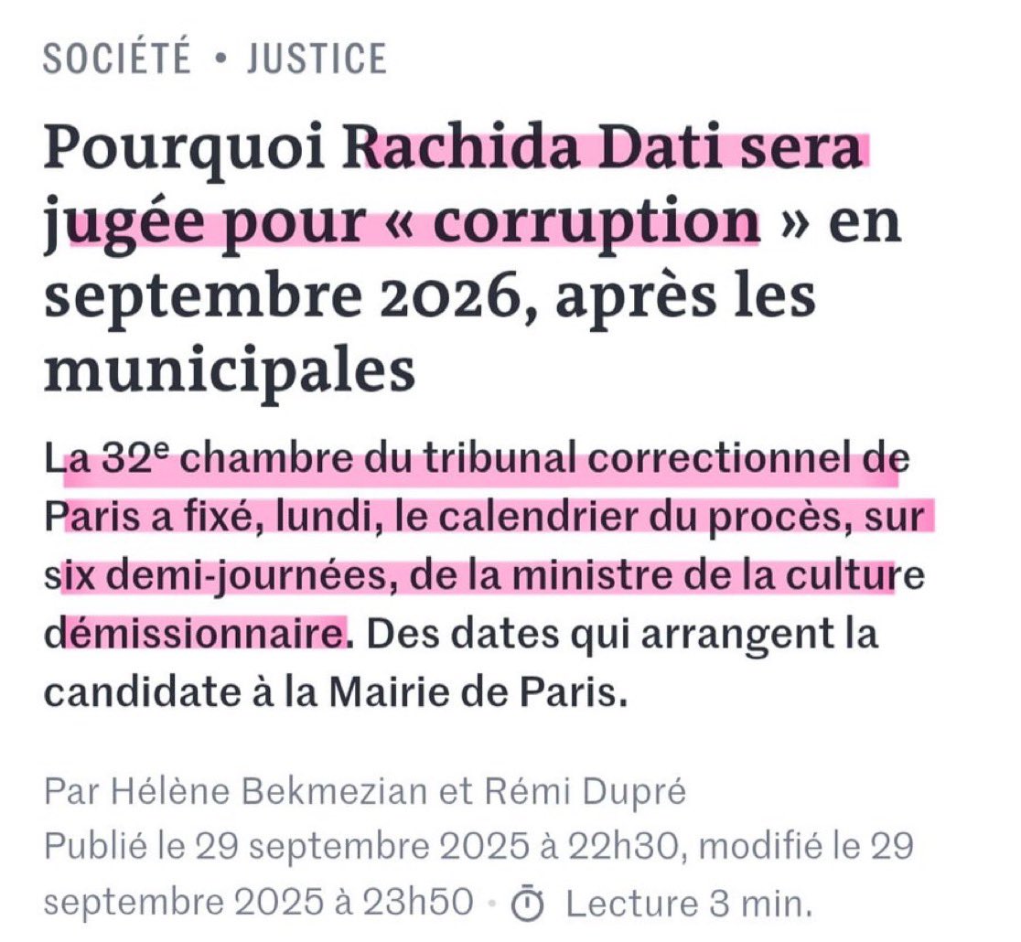 MaximeCohen3's tweet photo. Tandis qu’elle mène sa campagne entourée de ses derniers fidèles et de ses soutiens médiatiques, l’affaire de corruption qui la vise reste soigneusement repoussée à l’après-2026.
@datirachida
#Parismeritemieux
#transparance https://t.co/k27xe54OPk
