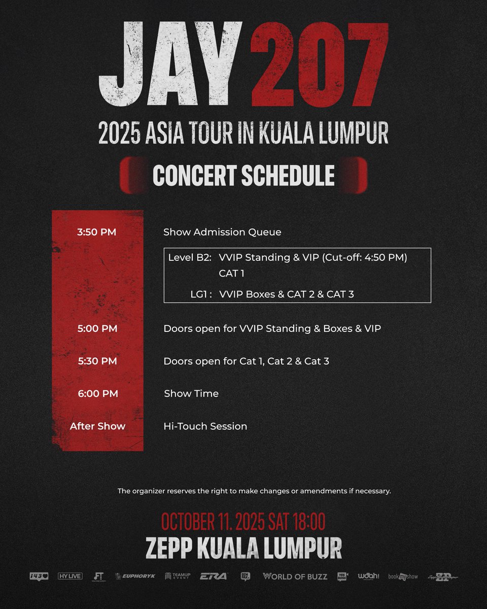 euphoryk's tweet photo. 🎤 JAY 207 2025 Asia Tour in Kuala Lumpur Concert Schedule is officially out now!

⚡ Make sure you catch it on time!

𝐉𝐀𝐘 𝟐𝟎𝟕 𝟐𝟎𝟐𝟓 𝐀𝐒𝐈𝐀 𝐓𝐎𝐔𝐑 𝐈𝐍 𝐊𝐔𝐀𝐋𝐀 𝐋𝐔𝐌𝐏𝐔𝐑
🗓DATE & TIME : 11 OCTOBER 2025
📍 VENUE : ZEPP KUALA LUMPUR
🔗 TICKET LINK: https://t.co/y67fCPmdqZ
💸 PRICES : VVIP RM598 | VIP RM498 | CAT 1 RM398 | CAT 2 RM458 | CAT 3 RM358 (*EXCLUDES FEES)
#iKONIC #EUPHORYK乐园 #HYLIVE #김진환 #JAY #아이콘 #アイコン #iKON #JAY_207 #207_ASIATOUR #JAYinKL