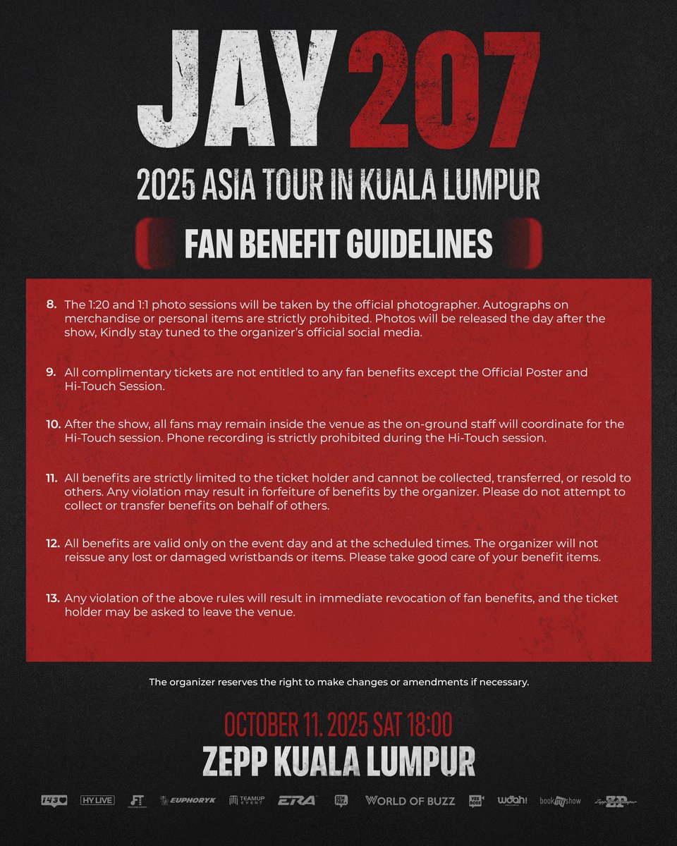 euphoryk's tweet photo. 🎤 JAY 207 2025 Asia Tour in Kuala Lumpur Concert Schedule is officially out now!

⚡ Make sure you catch it on time!

𝐉𝐀𝐘 𝟐𝟎𝟕 𝟐𝟎𝟐𝟓 𝐀𝐒𝐈𝐀 𝐓𝐎𝐔𝐑 𝐈𝐍 𝐊𝐔𝐀𝐋𝐀 𝐋𝐔𝐌𝐏𝐔𝐑
🗓DATE & TIME : 11 OCTOBER 2025
📍 VENUE : ZEPP KUALA LUMPUR
🔗 TICKET LINK: https://t.co/y67fCPmdqZ
💸 PRICES : VVIP RM598 | VIP RM498 | CAT 1 RM398 | CAT 2 RM458 | CAT 3 RM358 (*EXCLUDES FEES)
#iKONIC #EUPHORYK乐园 #HYLIVE #김진환 #JAY #아이콘 #アイコン #iKON #JAY_207 #207_ASIATOUR #JAYinKL