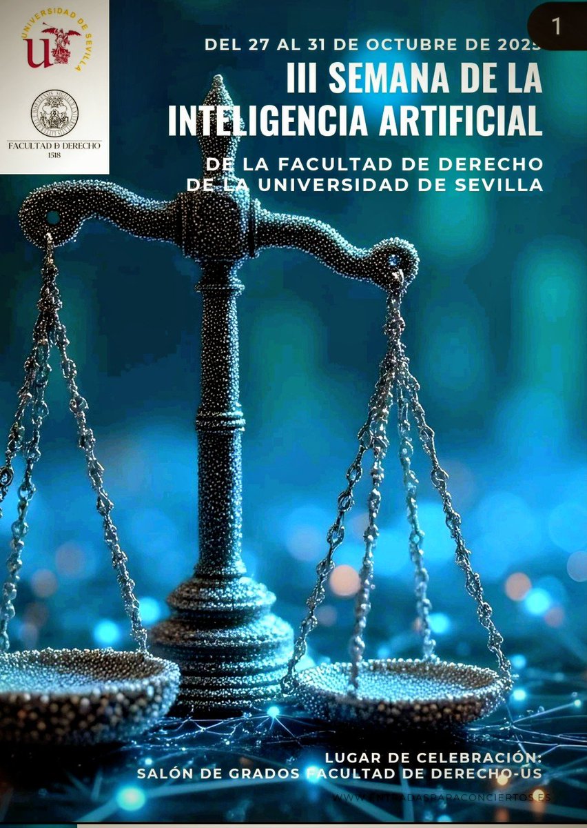 Ya está aquí la III Semana de la IA [27-31 de octubre] que se celebrará en la Facultad de Derecho US.

La inscripción es gratuita y se podrá hacer hasta el próximo 23 de octubre. Comparto con ustedes el enlace que da acceso al programa.
¡Les esperamos!

acrobat.adobe.com/id/urn:aaid:sc…