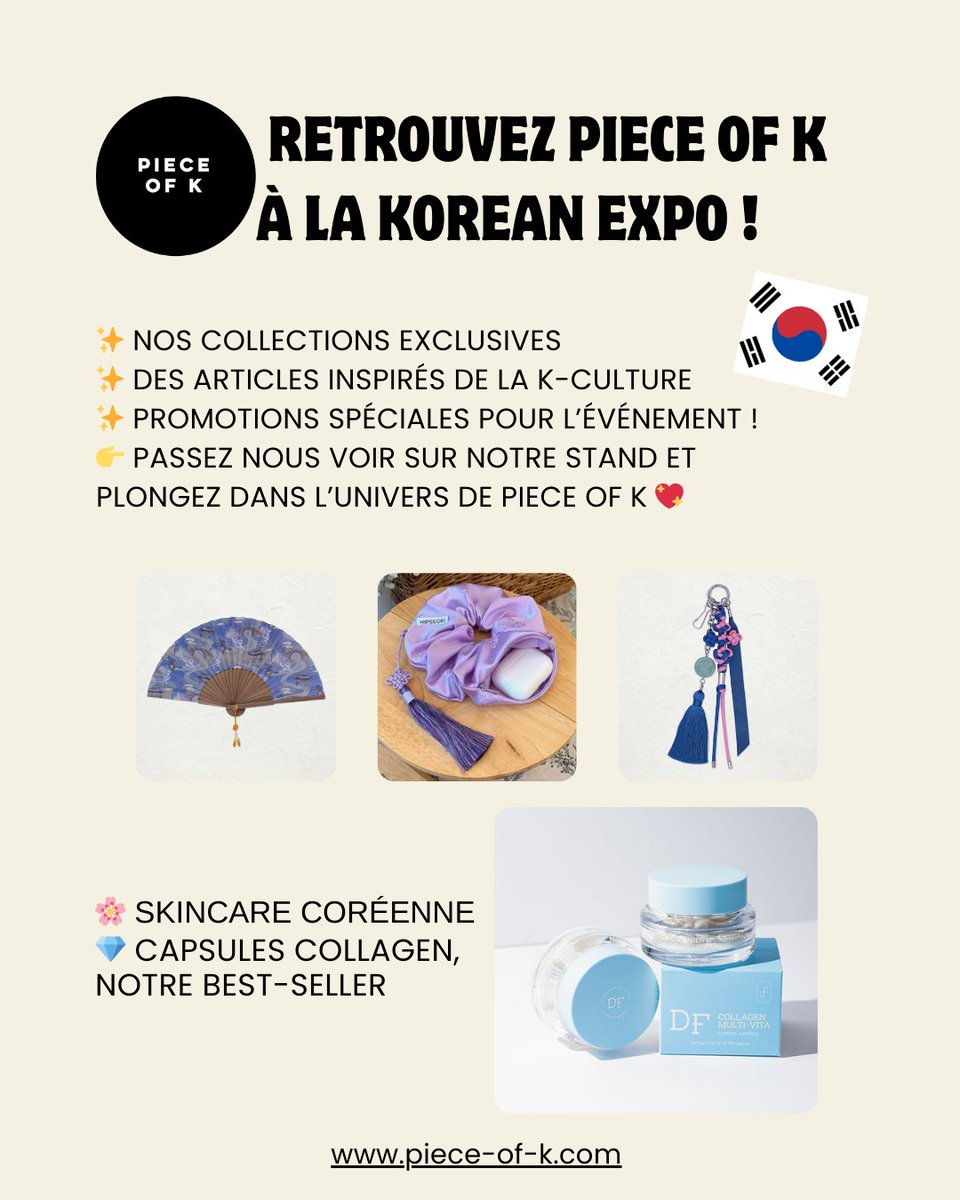 💃🎤 K-pop, mode, culture et street-food… Tout est réuni demain à la Korean Expo ! RDV mairie du 15ᵉ pour une journée 100% K-culture 🇰🇷 #PieceOfK #conceptstoreparis #koreanlifestyle #koreanvibes #ModeCoréenne #artcoréen #culturecoréenne #inspirationcoréenne #seoulstyle