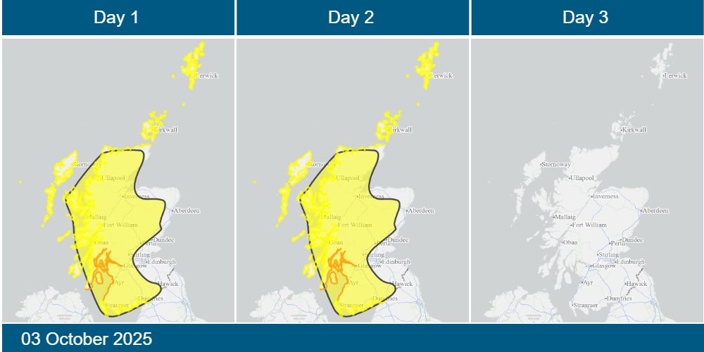 Scottish Flood Forecast - 2025-10-03
Today's 3-day Scottish Flood Forecast is now available on our website.

Find out if flooding is forecast in your area, what impacts it may have, and what actions you can take in advance.
 scottishfloodforecast.sepa.org.uk/public?d=2025-…