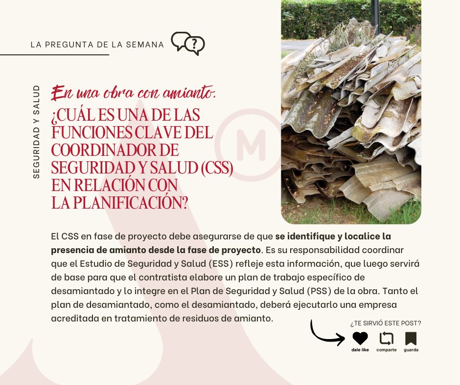 COAATMCA's tweet image. ❓#preguntadelasemana🧐🤔➡️
✅ 𝐄𝐧 𝐮𝐧𝐚 𝐨𝐛𝐫𝐚 𝐜𝐨𝐧 𝐚𝐦𝐢𝐚𝐧𝐭𝐨, ¿𝐜𝐮𝐚́𝐥 𝐞𝐬 𝐮𝐧𝐚 𝐝𝐞 𝐥𝐚𝐬 𝐟𝐮𝐧𝐜𝐢𝐨𝐧𝐞𝐬 𝐜𝐥𝐚𝐯𝐞 𝐝𝐞𝐥 𝐂𝐨𝐨𝐫𝐝𝐢𝐧𝐚𝐝𝐨𝐫 𝐝𝐞 𝐒𝐞𝐠𝐮𝐫𝐢𝐝𝐚𝐝 𝐲 𝐒𝐚𝐥𝐮𝐝 (𝐂𝐒𝐒) 𝐞𝐧 𝐫𝐞𝐥𝐚𝐜𝐢𝐨́𝐧 𝐜𝐨𝐧 𝐥𝐚 𝐩𝐥𝐚𝐧𝐢𝐟𝐢𝐜𝐚𝐜𝐢𝐨́𝐧?