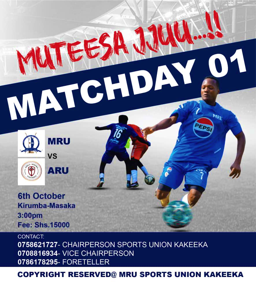 MuteesaIRoyal's tweet photo. THE WAITING IS OVER! FOOTBALL IS BACK
🗓 MARK YOUR CALENDARS: We face @AfricarenewalU this Monday, October 6th
🏟MATCH VENUE: Kirumba Stadium
Come out in your colours,bring the noise,and let's start the season with a massive win
#UniversityFootballLeague #OpeningGame #Kirumba https://t.co/6mCWXllaXQ
