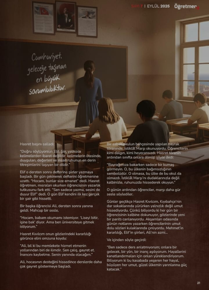 Alaplibilsem's tweet photo. Alaplı BİLSEM Müdür Yardımcısı Hüseyin Hatıl, @tcmeb ÖğretmenİZ dergisinin 7. sayısında “Bir Kıvılcım Bin Umut” adlı öyküsüyle yer aldı.
Küçük bir iyilik, büyük bir dönüşümün kıvılcımı olabilir.
#ÖğretmenİZ #gençkalem
@Yusuf__Tekin @MebOrgm @ZonguldakMEM @alaplimem @cevatcevik67 https://t.co/tJSZcuBml0