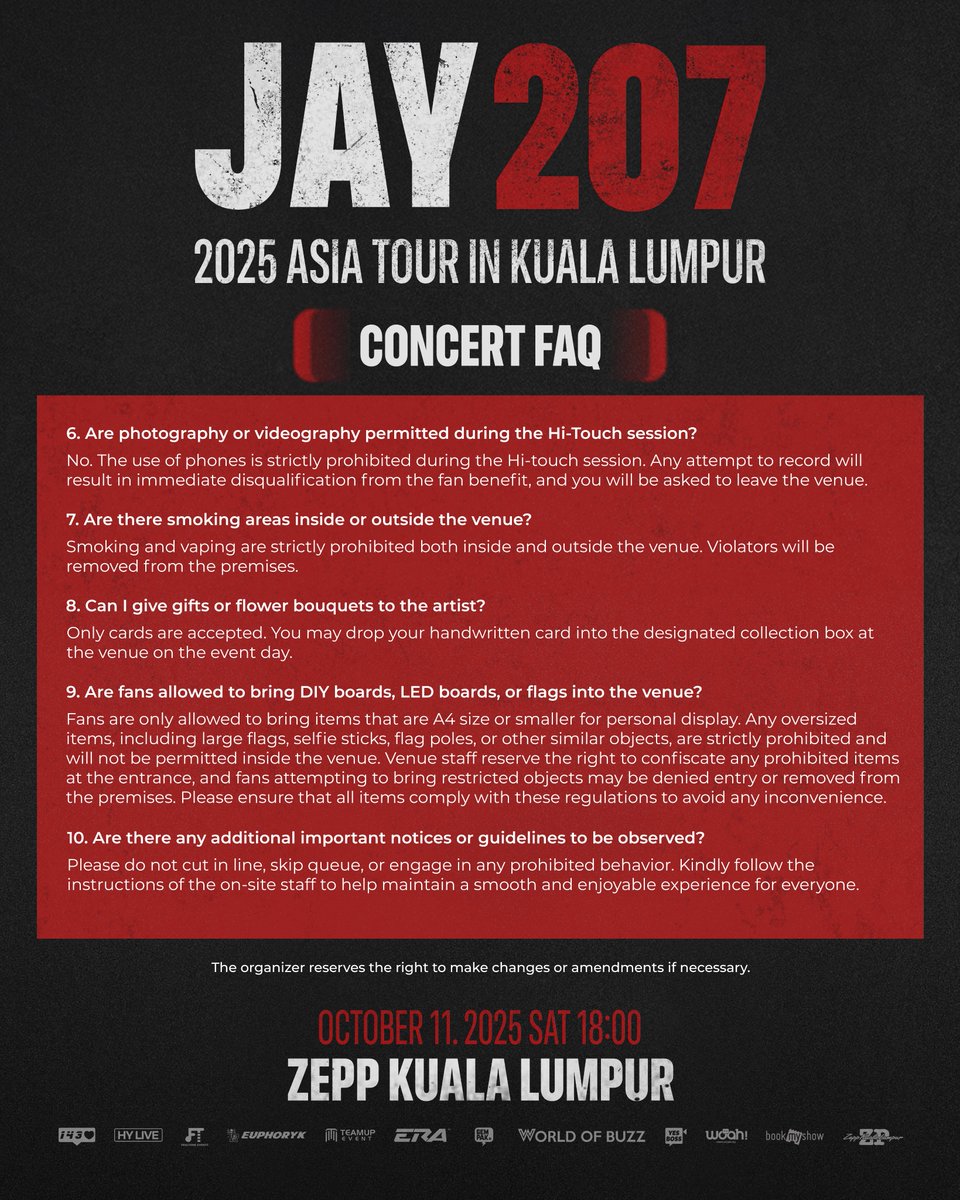 euphoryk's tweet photo. 🎤 JAY 207 2025 Asia Tour – Kuala Lumpur Admission Guidelines are officially out now!

kindly check on this post ~
We can’t wait to see you next week at the show day! 🎶🔥

𝐉𝐀𝐘 𝟐𝟎𝟕 𝟐𝟎𝟐𝟓 𝐀𝐒𝐈𝐀 𝐓𝐎𝐔𝐑 𝐈𝐍 𝐊𝐔𝐀𝐋𝐀 𝐋𝐔𝐌𝐏𝐔𝐑
🗓DATE & TIME : 11 OCTOBER 2025
📍 VENUE : ZEPP KUALA LUMPUR
🔗 TICKET LINK: https://t.co/y67fCPmdqZ
💸 PRICES : VVIP RM598 | VIP RM498 | CAT 1 RM398 | CAT 2 RM458 | CAT 3 RM358 (*EXCLUDES FEES)
#iKONIC #EUPHORYK乐园 #HYLIVE #김진환 #JAY #아이콘 #アイコン #iKON #JAY_207 #207_ASIATOUR #JAYinKL