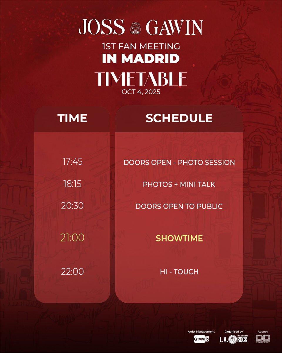 GAWINCASKEY_FC's tweet photo. 🟢 𝙂𝘼𝙒𝙄𝙉 𝘾𝘼𝙎𝙆𝙀𝙔 ��𝘾𝙃𝙀𝘿𝙐𝙇𝙀 🟢

— JossGawin 1st Fanmeeting in Madrid 🇪🇸
🗓 04 Oct 2025
⏰ 9 PM Madrid Time | 05 Oct 2 AM 🇹🇭
📍 Kinépolis Ciudad de la Imagen

📈 start trending at 5:30 PM 🇪🇸 | 10:30 PM 🇹🇭
🔑 JOSSGAWIN IN MADRID
#️⃣ JossGawin1stFMinMadrid
#️⃣ JossGawin1stEuropeanTour

#GawinCaskey
#GawinCaskeySchedule