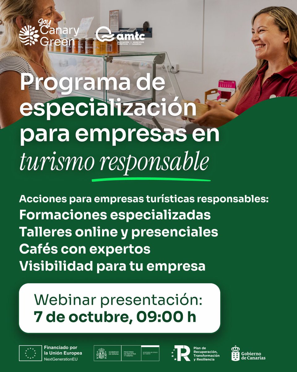 ¿Tu negocio quiere destacar en TURISMO RESPONSABLE? 🌍
Únete al Programa gratuito de especialización para empresas en Turismo Responsable.
📅 Presentación: 7 de octubre, 09:00 h
🔗 Inscríbete en eventbrite.es/e/entradas-pro…