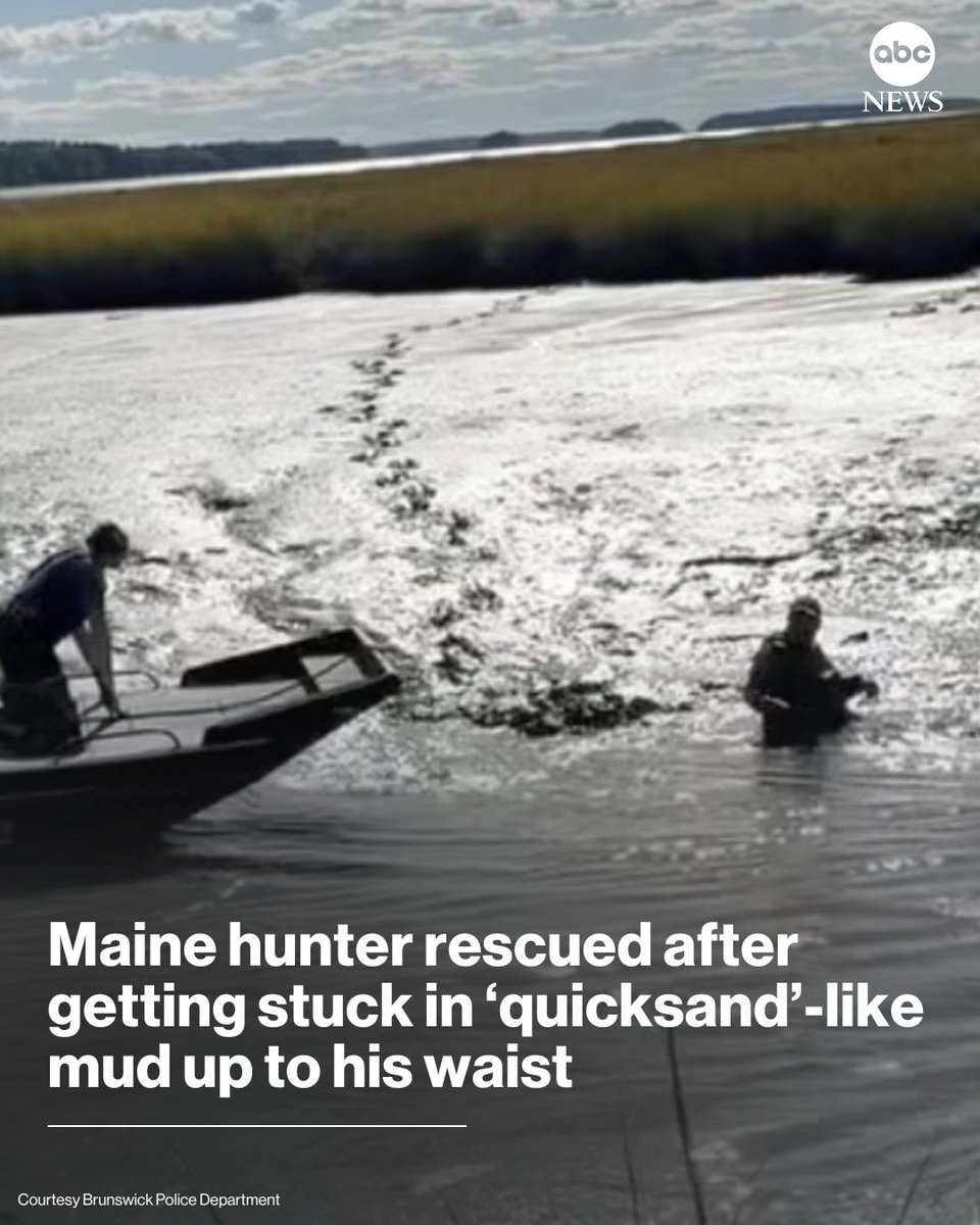 A man who was duck hunting in coastal Maine had to be rescued by police after getting stuck in quicksand-like mud that reached up to his waist before help arrived, local authorities said.

Read more: abcnews.link/p13bo59