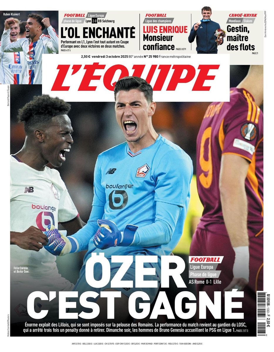 ActuL1_'s tweet photo. La UNE de @lequipe du jour :

« ÖZER C’EST GAGNÉ » 🥵❤️🤍 https://t.co/51LYPVtfp9