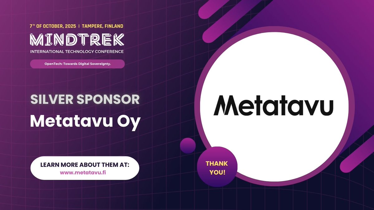 We are pleased to announce that <a href="/Metatavu/">Metatavu Oy</a> Oy has joined #Mindtrek25 Conference as a Silver Sponsor!✨ 

Metatavu is a Finnish software company specializing in #OpenSource based development and consulting.
To learn more, please visit: metatavu.fi