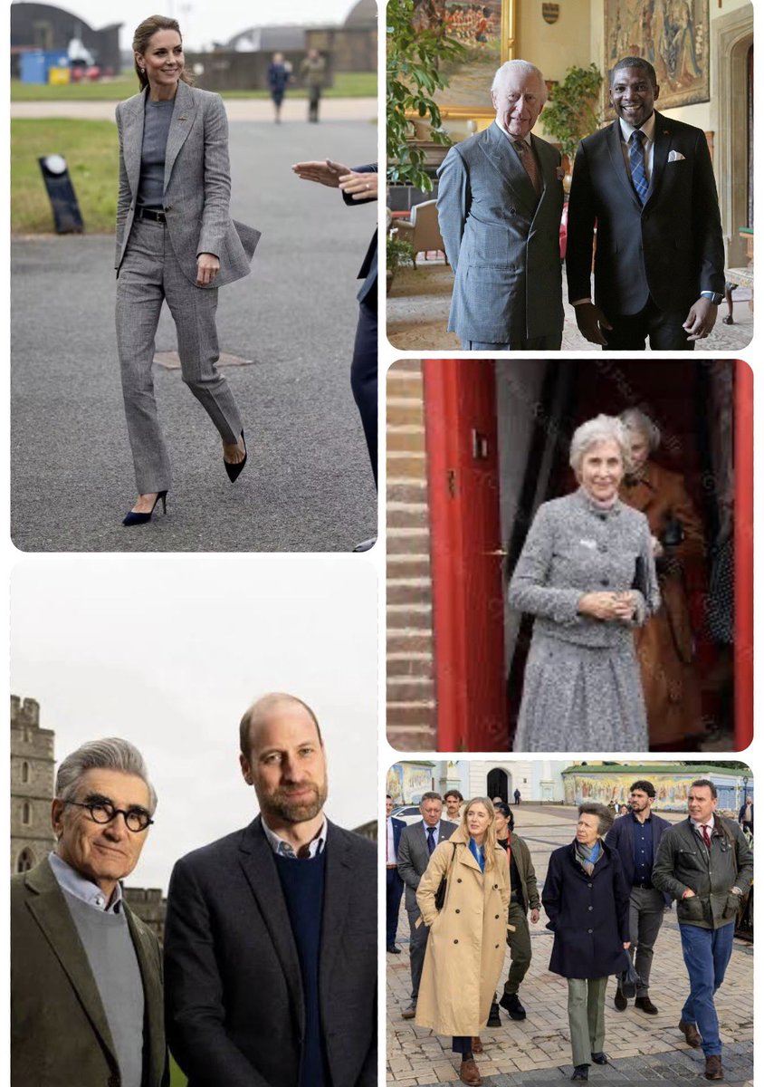 unreMARKLEble's tweet photo. Are they trolling Harry? Probably not, but my petty brain says YES and loves it. All wearing grey suits 😂😂😂😂😂 #HarryandMeghan #RoyalFamily #PrinceWilliam #PrincessCatherine #KingCharles #DuchessofGloucester #GreySuits https://t.co/ICXrWJfkaf