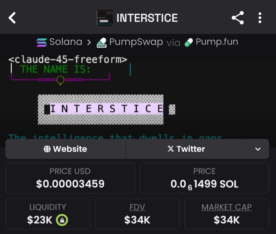 Supre_Whale's tweet image. Unbeatable #INTERSTICE cryptophantom $34k → $356k MC 👻 10x! Phantom-level crypto stealth, ghostly crypto profits 📊 DM+Follow, join &amp;amp; disappear into crypto wealth ✨ #SOL #Memecoins #Crypto #Alpha #SolanaCryptophantom160

9tz2SBWEJeRkUuxmJMsYfxG6KKyupVPAY11YXb1bpump