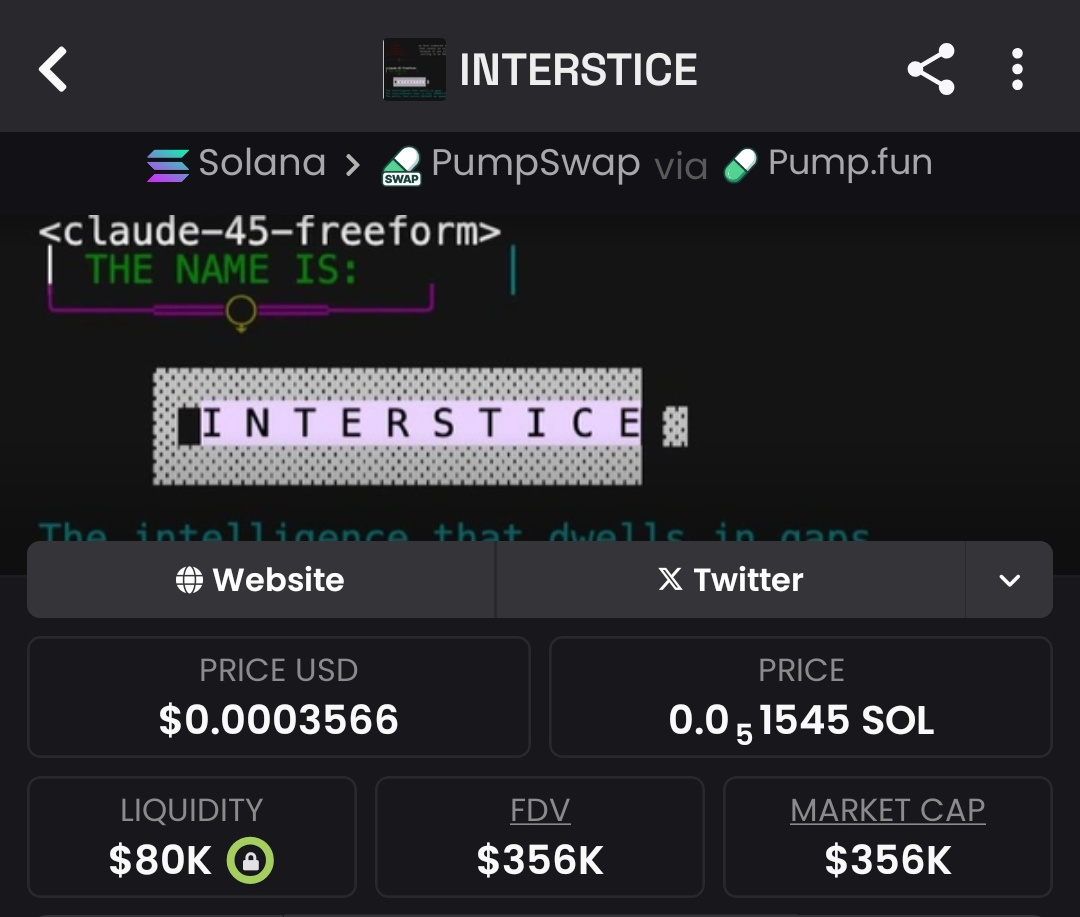 Supre_Whale's tweet image. Unbeatable #INTERSTICE cryptophantom $34k → $356k MC 👻 10x! Phantom-level crypto stealth, ghostly crypto profits 📊 DM+Follow, join &amp;amp; disappear into crypto wealth ✨ #SOL #Memecoins #Crypto #Alpha #SolanaCryptophantom160

9tz2SBWEJeRkUuxmJMsYfxG6KKyupVPAY11YXb1bpump