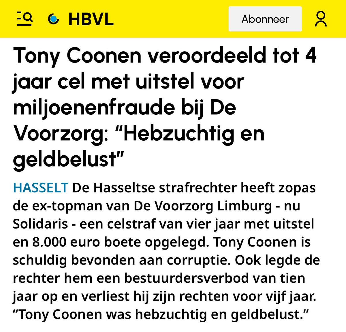 chrisjanssensVB's tweet photo. Alweer een socialist veroordeeld voor corruptie. Jarenlang directeur van De Voorzorg Limburg, lijstduwer voor Vooruit bij de verkiezingen van 2019, ex-schoonzoon van Willy Claes. Ongetwijfeld de schuld van het Vaticaan dat hij zich frauduleus verrijkte met andermans geld. https://t.co/tygBwISFvf