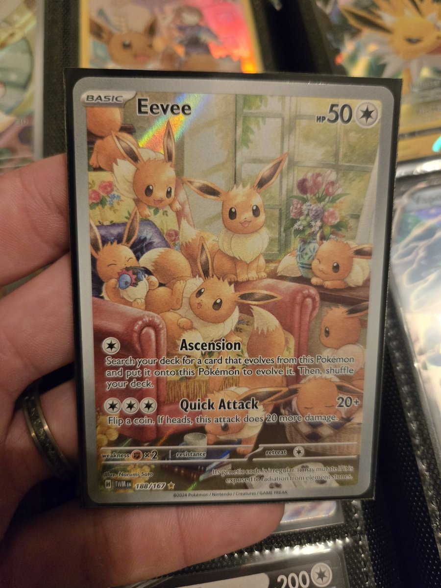 Josh (@puppyboynova) on Twitter photo Found a great copy for an even better price,  gifted to the wife for her eevee book. Such a great card. 
#eevee #133 #pokemon Found a great copy for an even better price,  gifted to the wife for her eevee book. Such a great card. 
#eevee #133 #pokemon
