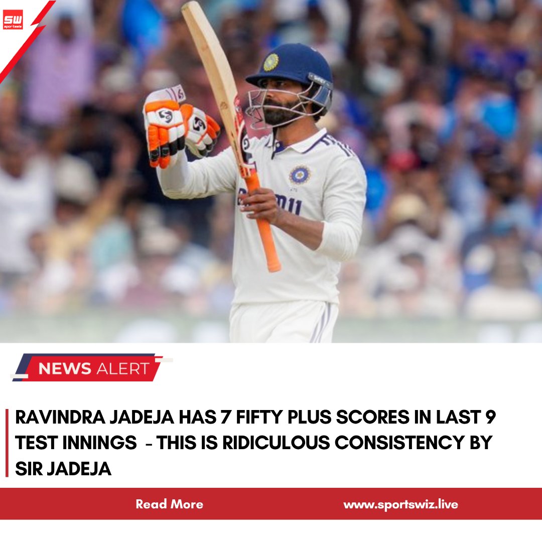 mysportswiz's tweet photo. RAVINDRA JADEJA HAS 7 FIFTY PLUS SCORES IN LAST 9 TEST INNINGS - This is Ridiculous consistency by Sir Jadeja
#Tests #TestCricket #Chennai #Jadeja #APSBomet #Ahmedabad #MirabaiChanu #Kenyan #CarlosSainz #Purdy #iQOO15 #MacJones #FTTB #RepBX #Niners #Rams #Stafford #Yankees https://t.co/yqAxSOpUEE
