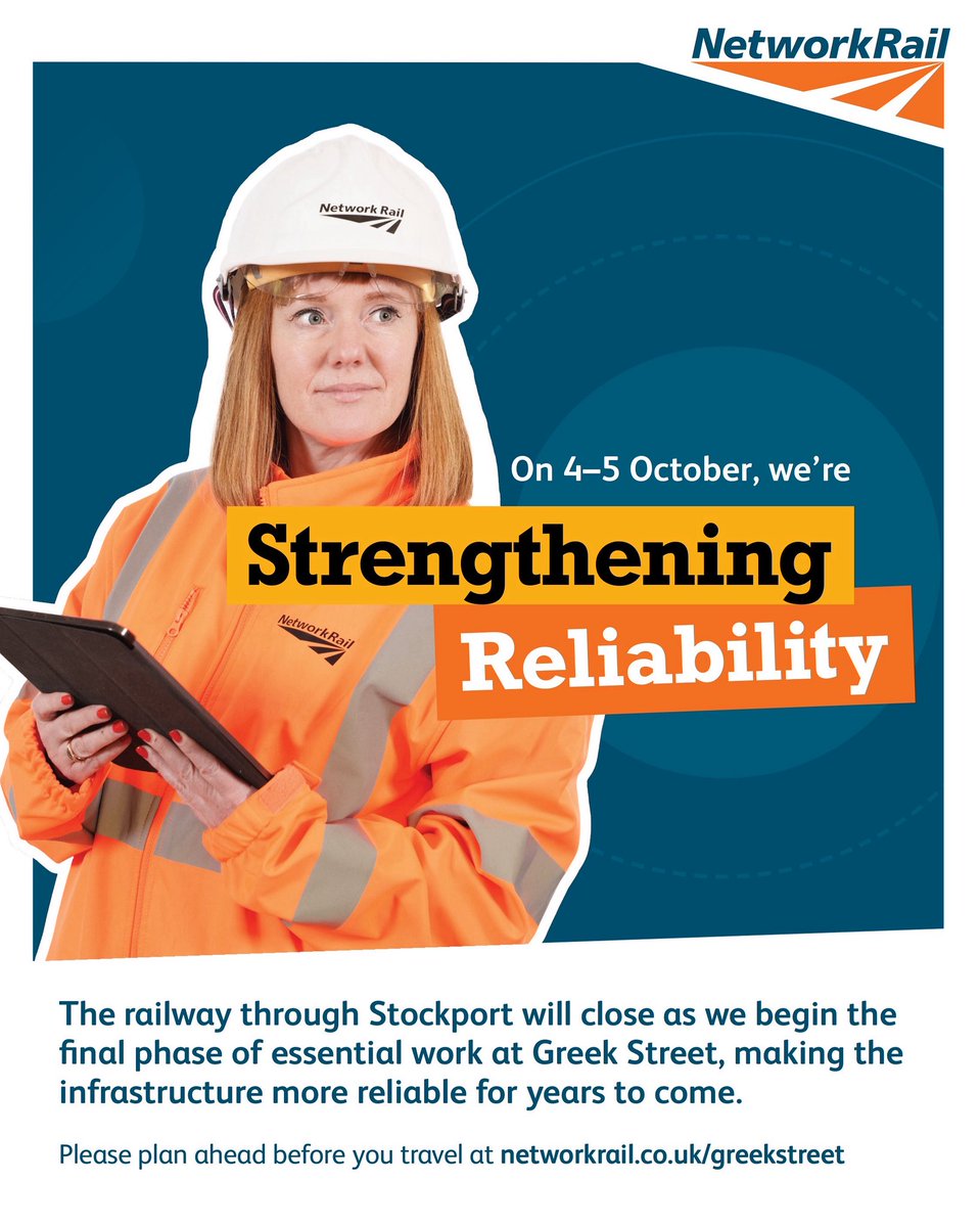 Heading through Stockport this weekend?

Please check <a href="/nationalrailenq/">National Rail</a> before you travel as we put finishing touches on the #GreekStreet bridge

Read all about it here ~ shorturl.at/5vpFf