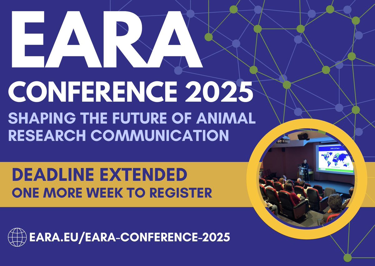 EARA (@the_eara) on Twitter photo DEADLINE EXTENDED: register by 10 October & join us in Berlin (6-7 Nov, 2025) to explore the future of transparency in #AnimalResearch! 🗣️🔬 #EARA2025 🚀
 wheldonevents.co.uk/EARA-reg/?mc_c…
✅ Expert talks & workshops
✅ Networking with top professionals
✅ Key discussions on science DEADLINE EXTENDED: register by 10 October & join us in Berlin (6-7 Nov, 2025) to explore the future of transparency in #AnimalResearch! 🗣️🔬 #EARA2025 🚀
 wheldonevents.co.uk/EARA-reg/?mc_c…
✅ Expert talks & workshops
✅ Networking with top professionals
✅ Key discussions on science