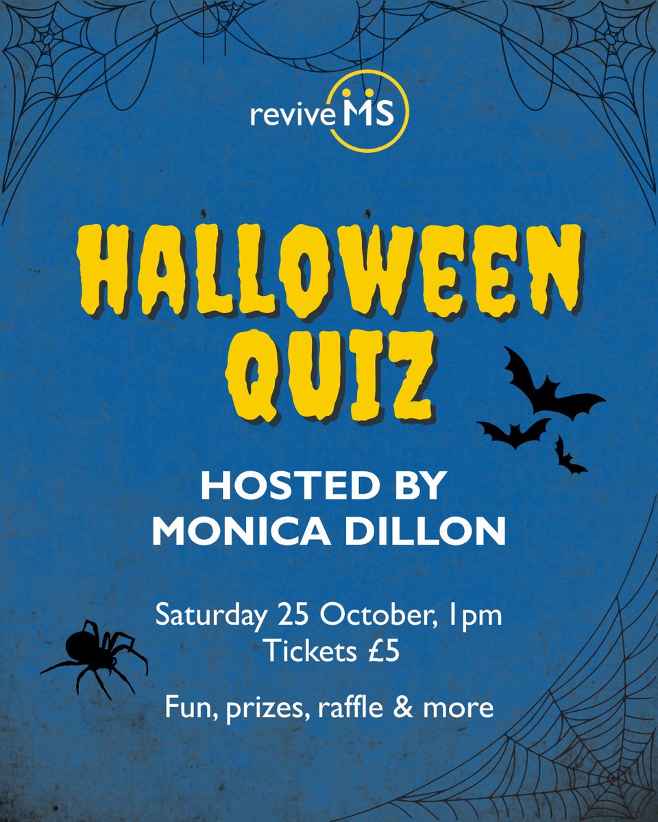 Ready for a frightfully fun afternoon?

Halloween Quiz at Revive MS Support Centre
📅 Sat 25 Oct, 1pm
💷 £5 pp
🍹 Bar • 🎟 Raffle • 👻 Costumes encouraged

Tickets at reception or online: ow.ly/IJ8p50X5yoO