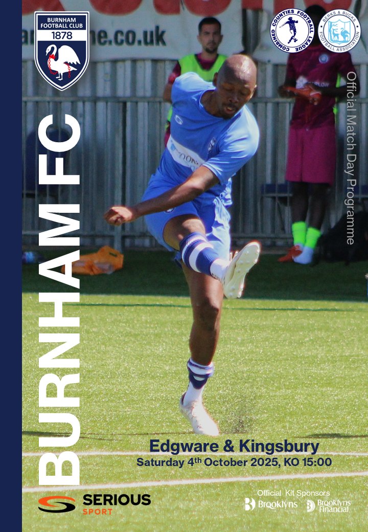 BURNHAM V EDGWARE &amp; KINGSBURY
Saturday 4th October, KO 3pm

Visitor info
burnhamfc1878.co.uk/matchdays-at-b…

Free, interactive digital match day programme available now burnhamfc1878.co.uk/match-day-prog… 

<a href="/E_K_FC/">Edgware & Kingsbury Football Club</a> <a href="/NonLeagueHQ1/">NonLeagueHQ</a> <a href="/NonLeagueBlogs/">NonLeagueBlogs</a> <a href="/Wycombe_GC/">⚽️ Wycombe Grassroots Football Community ⚽️</a> @groundhopping #NONLEAGUE #Nonleaguefootball