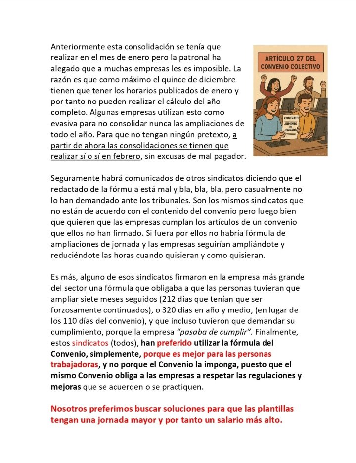 Compañeras y compañeros, os dejamos comunicado con aclaración referente a las consolidaciones de ampliaciones de jornada que establece el art.27 de nuestro convenio. 
#LuchamosPorVosotros
#JuntosSomosMasFuertes
