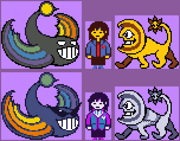 BallGameLvr1997's tweet photo. Here Are The (Finalized) Dark World Designs for Glyde and Mr. Sunshine for My Mr. Sunshine x Glyde (#RainAndShine) #Deltarune Pet Shop Dark World Mini-Series.
Featuring Frisk, The Owner of The Pet Shop.
(This Will NOT Be a Full-On Comic, But It Will Small Bits Shown from It.) https://t.co/poeMG5O5qF