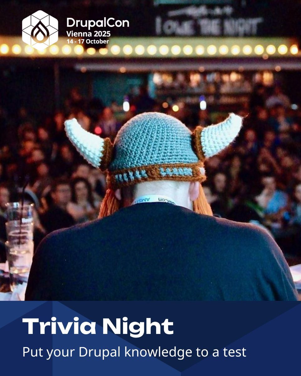 DrupalConEur's tweet image. 🧠🎉 Trivia Night at #DrupalConVienna!
Think you know Drupal? Put your knowledge to the test!
📅 Thursday, 16 October 2025
🕗 20:00–23:00
📍 Gleisgarten, Eichenstraße 2, 1120 Meidling, Vienna
✨ Wear your DrupalCon badge to gain entry.
#Drupal #DrupalCommunity #TriviaNight