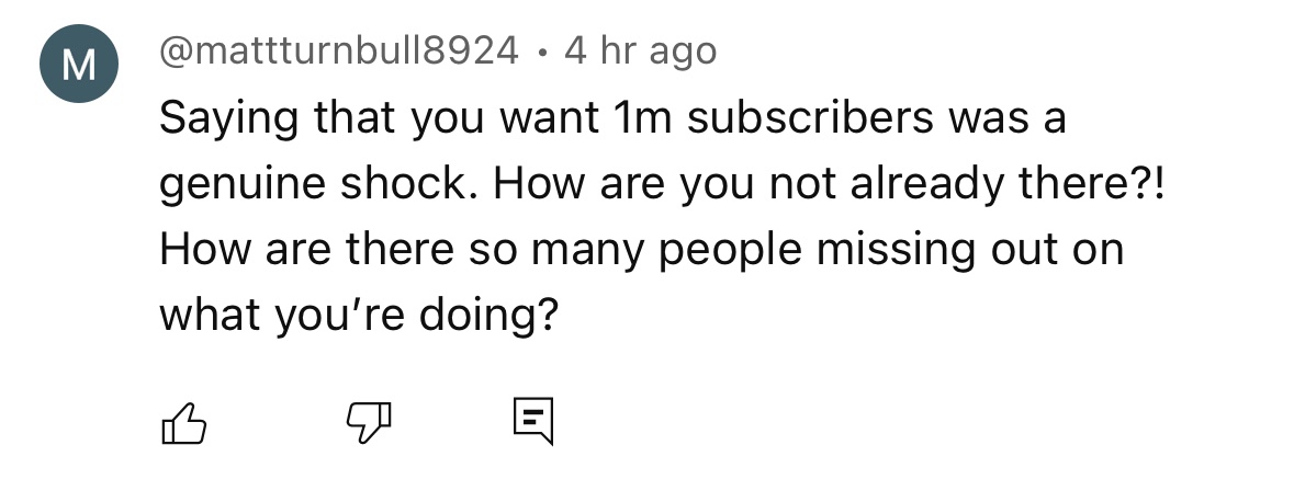 ellis_platten's tweet image. Yeah, and I get all this, ‘ooh, Ellis you know, you’re a brilliant YouTuber you’re stuck on 500k, while others are off making all the money, and they’re rubbish compared to you.’ and I go, ‘Don’t slag them off.