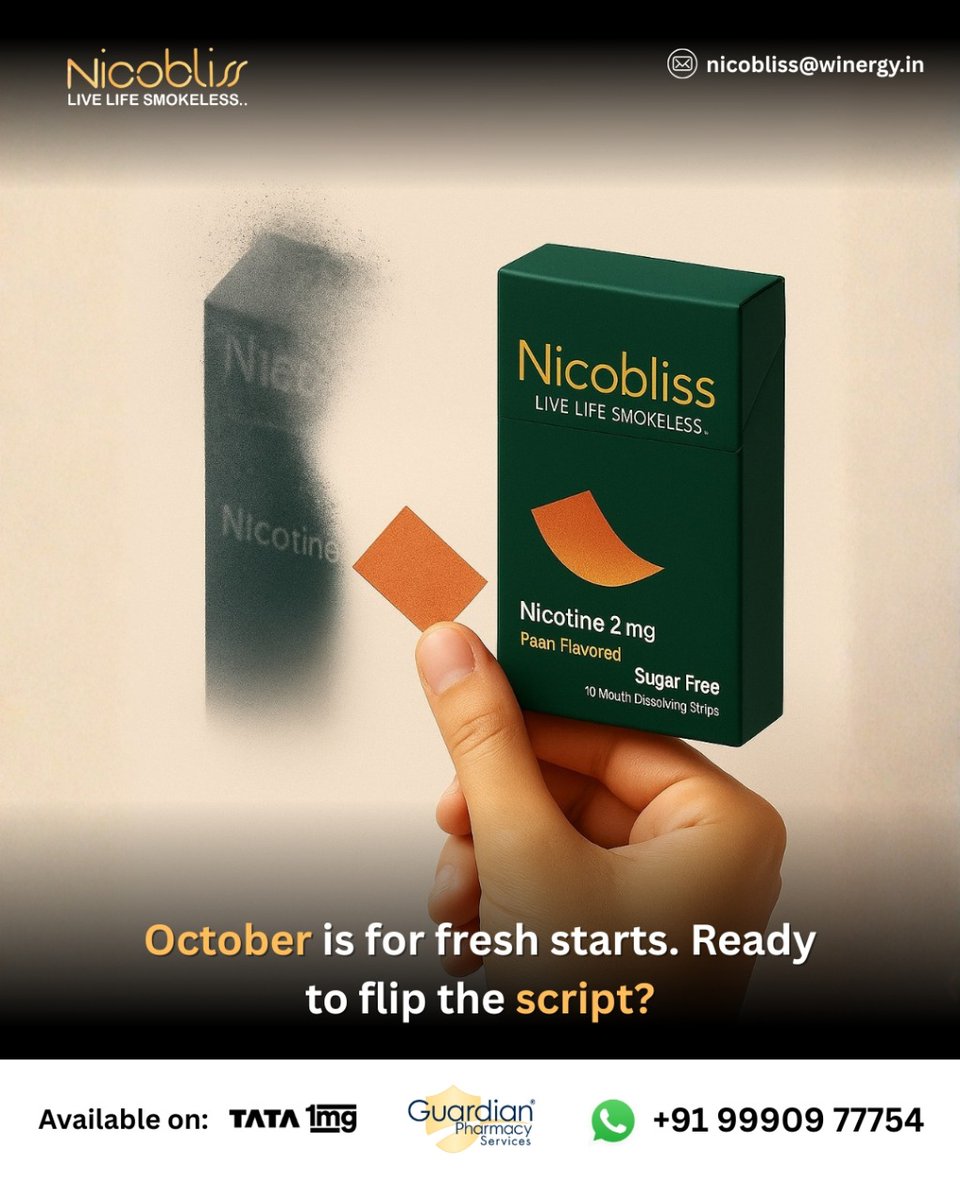 Nicobliss_'s tweet image. ✨ October = New Beginnings ✨
It’s the perfect time to choose a healthier path and leave old habits behind.
With Nicobliss Nicotine Strips, quitting doesn’t have to be hard — it can be simple, discreet, and effective. 💪

#LiveLifeSmokeless #Nicobliss #OctoberFreshStart