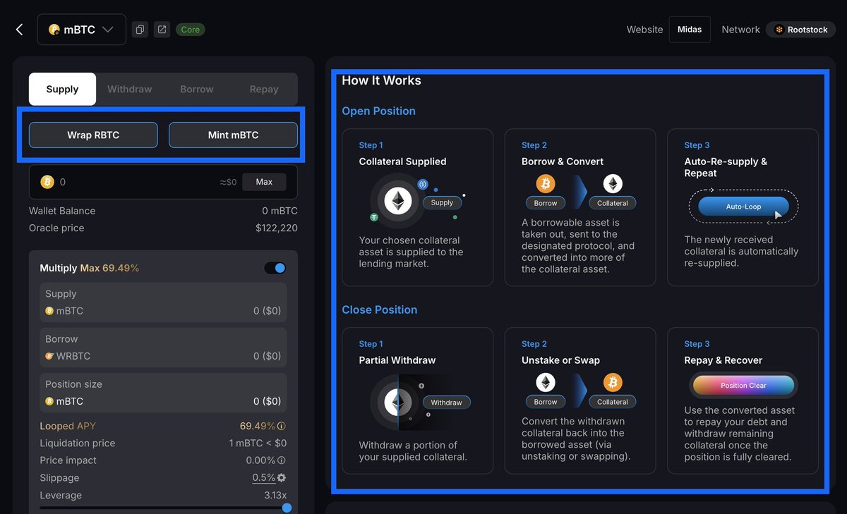 Loving the smooth mBTC looping on Rootstock via @LayerBankFi 135% BTC-denominated  yield sounds 🔥 Direct minting + wrapping in one sleek UI = major win. Let  the auto-looping begin #DeFi #Bitcoin #Rootstock