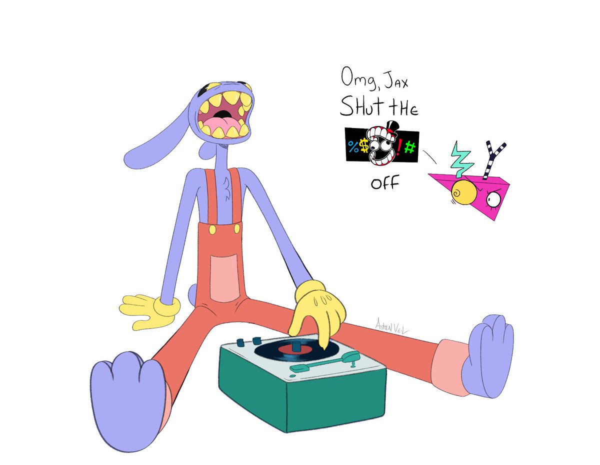 alright here you go people, since a LOT of you compared him to stitch by the way i draw his mouth open.

also i wonder what he's playing.....

#tadc #tadcjax #jax