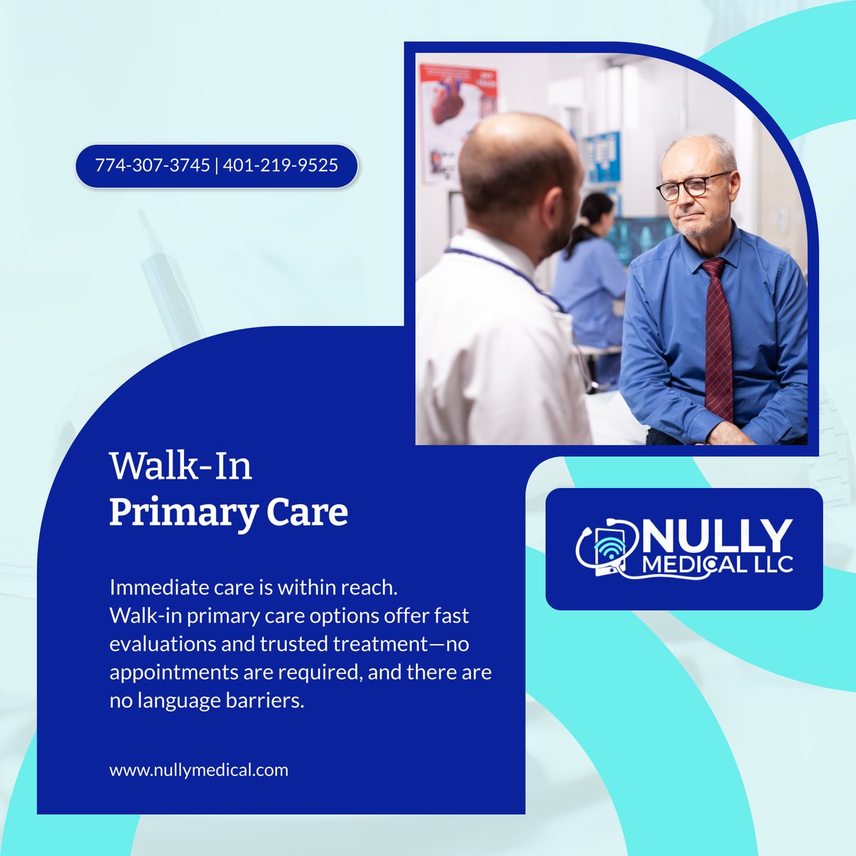 nullymedllc's tweet photo. Don’t wait for health concerns to grow. Our walk-in services prioritize your time and respect your background. See a provider quickly and comfortably. 

#PlainvilleMA #HealthcareServices #WalkInCare https://t.co/bKHD0QOf4V
