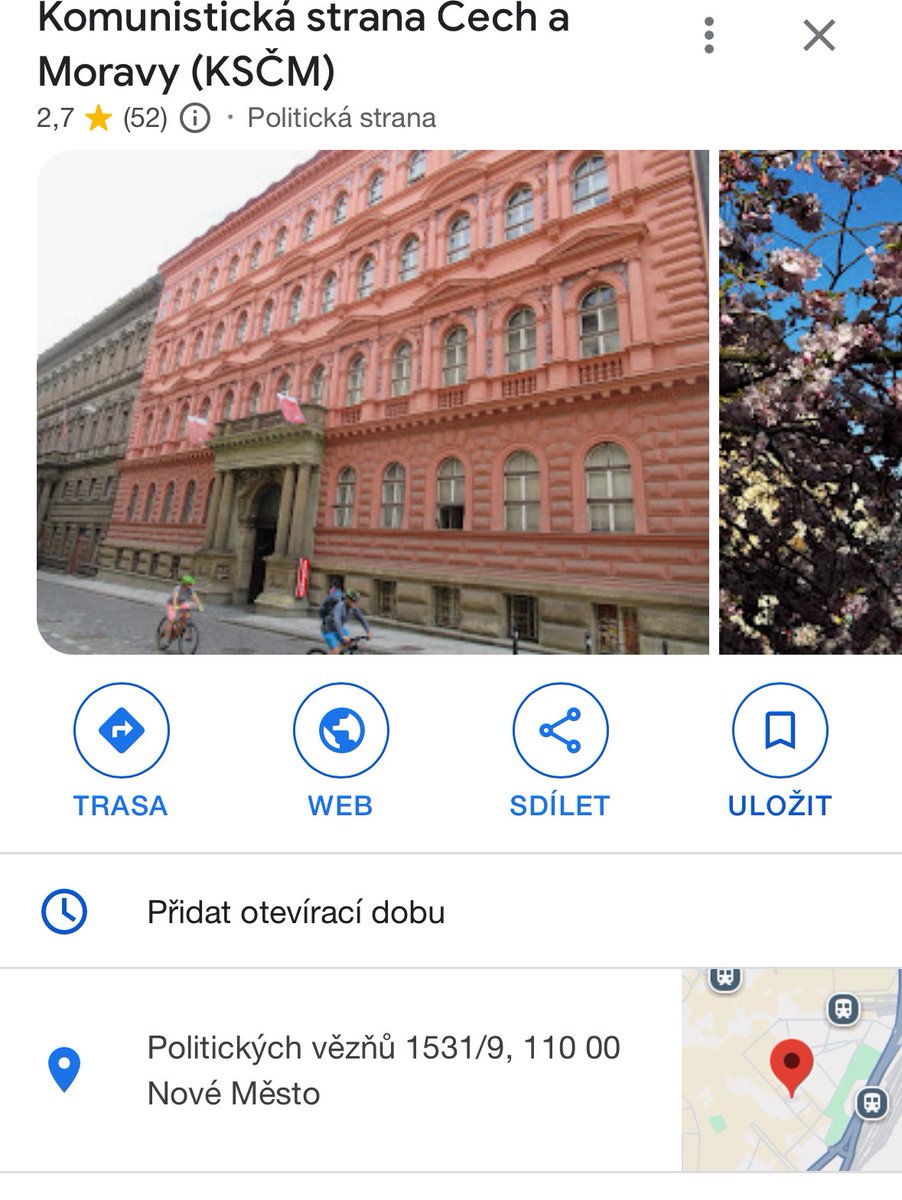 To jako opravdu <a href="/czKSCM/">KSČM</a> sídlí na adrese Politických vězňů? 😀 Kdo jim to udělal a proč se nepřestěhovali? To vás takhle baví chodit do ústředí <a href="/Konecna_K/">Kateřina Konečná</a> ? 😀 #komunisti #kscm