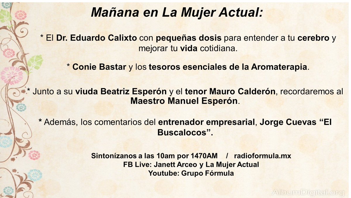 ¡Te esperamos! <a href="/ecalixto/">Eduardo Calixto</a> <a href="/coniebogartmx/">Conie Bogart</a> #CompositorManuelEsperón <a href="/mcalderonmusic/">Mauro Calderón</a> #BeatrizEsperón <a href="/ElJorgeCuevasD/">Jorge Cuevas - Entrenador Empresarial</a>