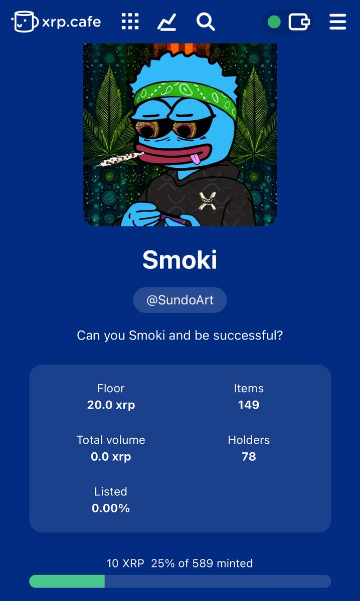 I love to see it!!!

I always thought the world would be a better place if people just sat down and had a Smoki. That’s why it was so fitting to put so many amazing projects into this NFT set. 

Ganja, Dagga, Pakalolo, Herb, Weed… call it what you want, this plant has cultural