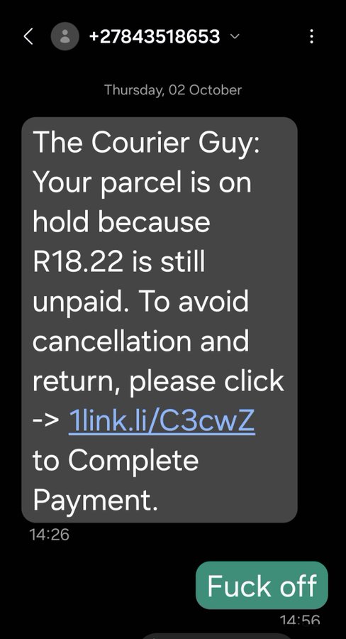 Porschephile_1's tweet image. Every time I order something and a courier has to deliver then I also start getting the scammers messages to pay a small fee - almost as if the real courier companies and the tsotsis are working together... 🙄