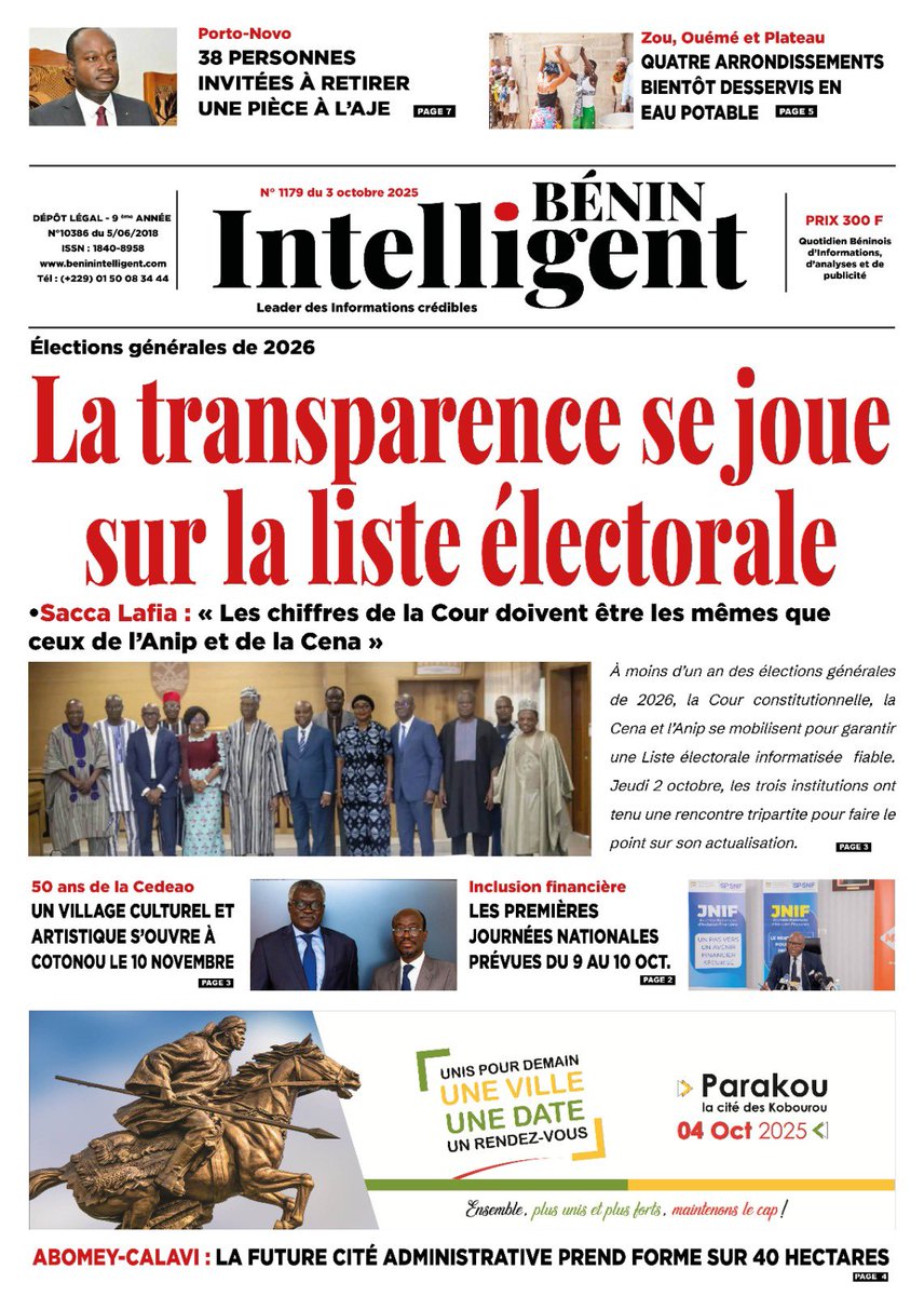 Bonjour chers lecteurs,

Voici les grands titres de notre parution d’aujourd’hui. 

Disponible dès maintenant en kiosque et en version numérique.

beninintelligent.com