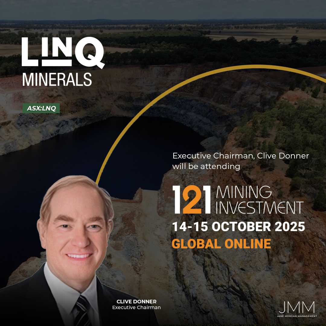 LinQMinerals's tweet photo. $LNQ - @LinQMinerals Executive Chair, Clive Donner, is pleased to be attending the upcoming 121 Group Mining Investment Global Online on 14 and 15 October 2025.

Register via https://t.co/2YMagkeLNE

Please email info@linqminerals.com to arrange a 1:1 meeting.

$LNQ https://t.co/zG2OwD5Ddj