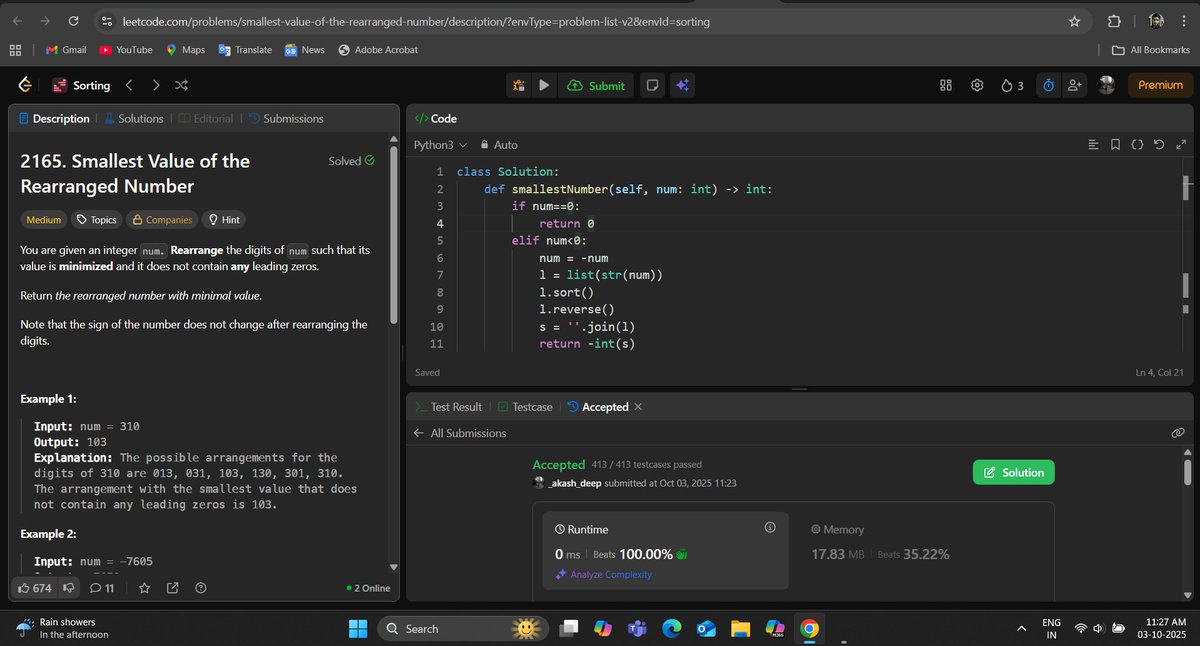 _deep_star's tweet photo. Hello All, I have completed #Day640 of #365DaysofCode Challenge with @scaler_official

Question: Smallest Value of the Rearranged Number

discord link: https://t.co/KZjzYqsjPH 

#letsconnect #scalerdiscordcommunity #codewithscaler #365daysofcodescaler #365DaysofCode https://t.co/q1Chs1hoDd