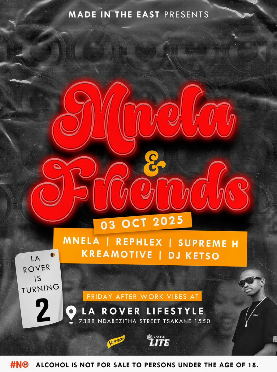 Real_mnela's tweet photo. Let’s link up tonight at La-Rover Lifestyle 

📍Mnela &amp; Friends 

📅 03 OCT 2025 FRI.
🔥🔥🔥🔥🔥

👌🏿I PRESS PLAY AT 19:00 - 20:00

🥃🥂🍻🎶

After Work Vibes 👌🏿

▫️Matured Vibes 
▫️Matured People
▫️Good Music
▫️Good Energy

#fridayvibes #afterworkvibes #deephouse #fypシ https://t.co/HSqt93k54j